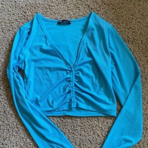 Zara Blue Button Front Long Sleeve Like New Size Small